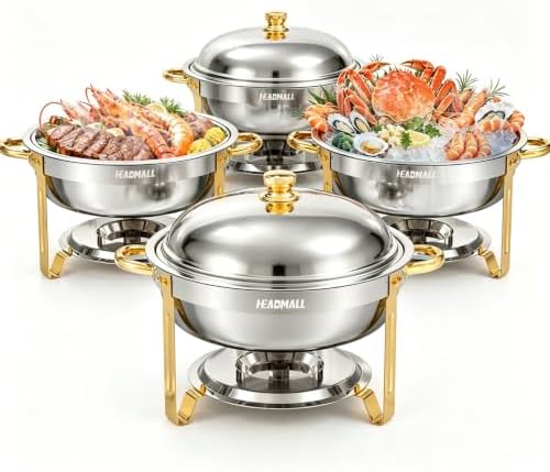 Chafing Dishes for Buffet 4 Pack, 6QT Gold Food Warmers for Parties Buffet Servers, Warming Trays for Wedding
