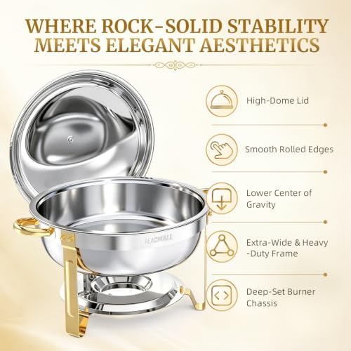 Chafing Dishes for Buffet 4 Pack, 6QT Gold Food Warmers for Parties Buffet Servers, Warming Trays for Wedding, alternate view