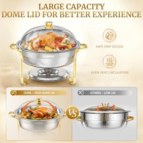 Chafing Dishes for Buffet 4 Pack, 6QT Gold Food Warmers for Parties Buffet Servers, Warming Trays for Wedding, alternate view