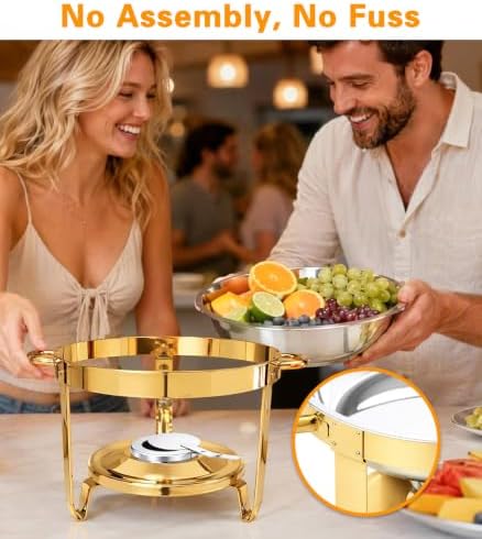 Chafing Dishes for Buffet 4 Pack 6QT Gold Stainless Steel with Glass Lid, alternate view 3