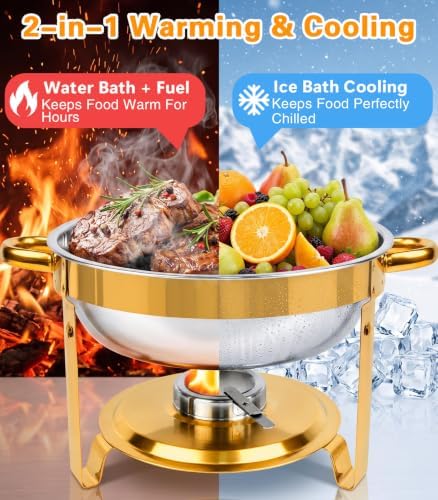 Chafing Dishes for Buffet 4 Pack 6QT Gold Stainless Steel with Glass Lid, alternate view 5
