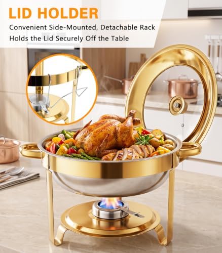 Chafing Dishes for Buffet 4 Pack 6QT Gold Stainless Steel with Glass Lid, alternate view 6