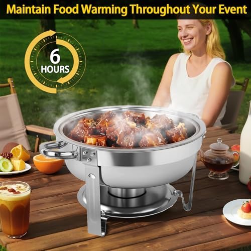 Chafing Dishes for Buffet 4 Pack 6QT Round Chafers Warmers Sets, alternate view 4