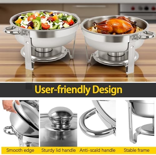 Chafing Dishes for Buffet 4 Pack 6QT Round Chafers Warmers Sets, alternate view 6