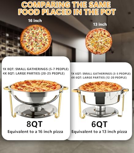 Chafing Dishes for Buffet 4 Pack, 6QT Round Chafing Dish Buffet Set Stainless Steel Buffet Food Warmers Set for, alternate