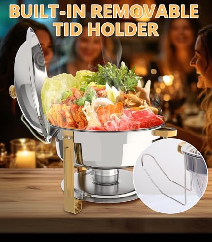 Chafing Dishes for Buffet 4 Pack, 6QT Round Chafing Dish Buffet Set Stainless Steel Buffet Food Warmers Set for, alternate