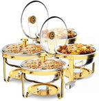 Chafing Dishes for Buffet 4 Pack, 6QT Round Chafing Dish Buffet Set with Glass Lid & Lid Holder, Stainless Steel