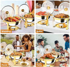 Chafing Dishes for Buffet 4 Pack, 6QT Round Chafing Dish Buffet Set with Glass Lid & Lid Holder, Stainless Steel, alternate