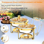 Chafing Dishes for Buffet 4 Pack, 6QT Round Chafing Dish Buffet Set with Glass Lid & Lid Holder, Stainless Steel, alternate
