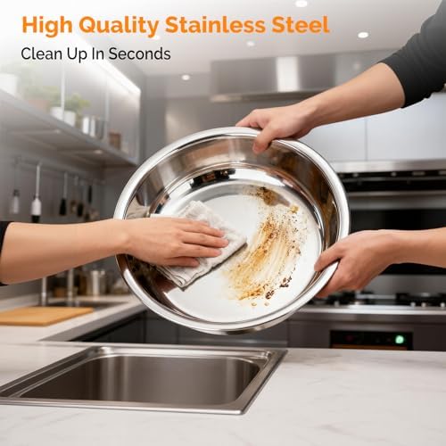 Chafing Dishes for Buffet 4 Pack, 6QT Round Chafing Dish Buffet Set with Glass Lid & Lid Holder, Stainless Steel, alternate