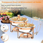 Chafing Dishes for Buffet 4 Pack, 6QT Round Chafing Dish Buffet Set with Glass Lid & Lid Holder, Stainless Steel, alternate
