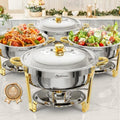 Chafing Dishes for Buffet 4 Pack, 6QT Round Chafing Dishes for Buffet [Elegant Gold and Silver Colors] Stainless