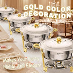 Chafing Dishes for Buffet 4 Pack, 6QT Round Chafing Dishes for Buffet [Elegant Gold and Silver Colors] Stainless, alternate