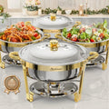 Chafing Dishes for Buffet 4 Pack, 6QT Round Chafing Dishes for Buffet [Elegant Gold] Stainless Steel Chafing