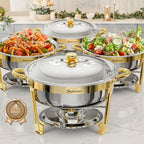 Chafing Dishes for Buffet 4 Pack, 6QT Round Chafing Dishes for Buffet [Elegant Gold] Stainless Steel Chafing