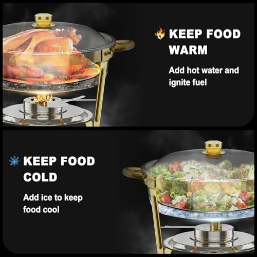 Chafing Dishes for Buffet 4 Pack, 6QT Round Chafing Dishes for Buffet [Elegant Gold] Stainless Steel Chafing, alternate view