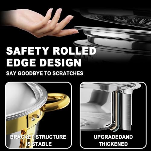 Chafing Dishes for Buffet 4 Pack, 6QT Round Chafing Dishes for Buffet [Elegant Gold] Stainless Steel Chafing, alternate view