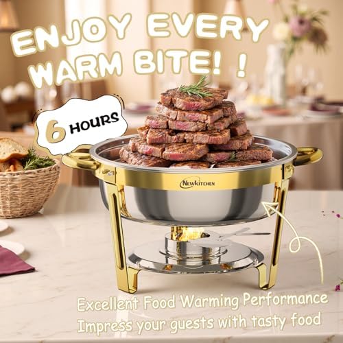 Chafing Dishes for Buffet 4 Pack, 6QT Round Chafing Dishes for Buffet [Elegant Gold] Stainless Steel Chafing, alternate view