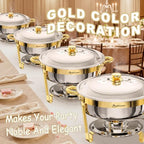 Chafing Dishes for Buffet 4 Pack, 6QT Round Chafing Dishes for Buffet [Elegant Gold] Stainless Steel Chafing, alternate view