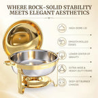 Chafing Dishes for Buffet 4 Pack, 6QT Round Gold Chafing Dish Buffet Set with High Dome Lid, Stainless Steel, alternate view