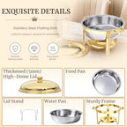 Chafing Dishes for Buffet 4 Pack, 6QT Round Gold Chafing Dish Buffet Set with High Dome Lid, Stainless Steel, alternate view