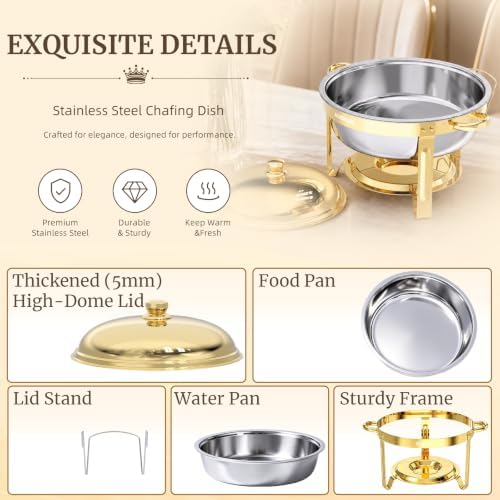 Chafing Dishes for Buffet 4 Pack, 6QT Round Gold Chafing Dish Buffet Set with High Dome Lid, Stainless Steel, alternate view