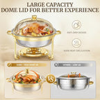 Chafing Dishes for Buffet 4 Pack, 6QT Round Gold Chafing Dish Buffet Set with High Dome Lid, Stainless Steel, alternate view