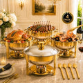 Chafing Dishes for Buffet, 4 Pack 6QT Round Stainless Steel, Gold in Gold