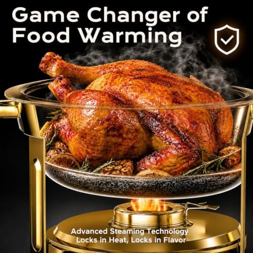 Chafing Dishes for Buffet, 4 Pack 6QT Round Stainless Steel, Gold in Gold, alternate view 3