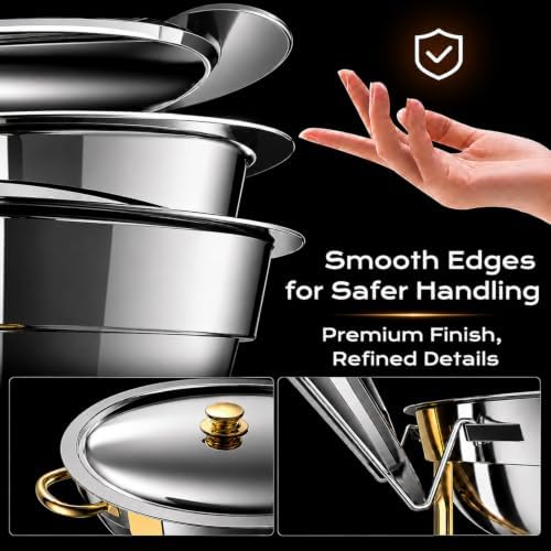 Chafing Dishes for Buffet, 4 Pack 6QT Round Stainless Steel, Gold in Gold, alternate view 4