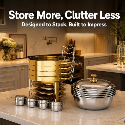 Chafing Dishes for Buffet, 4 Pack 6QT Round Stainless Steel, Gold in Gold, alternate view 6