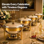 Chafing Dishes for Buffet, 4 Pack 6QT Round Stainless Steel, Gold in Gold, alternate view 7