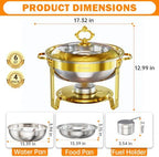 Chafing Dishes for Buffet 4 Pack, 6QT Round with Glass Lid in Gold, alternate view 2