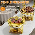 Chafing Dishes for Buffet 4 Pack, 6QT Round with Glass Lid in Gold, alternate view 4