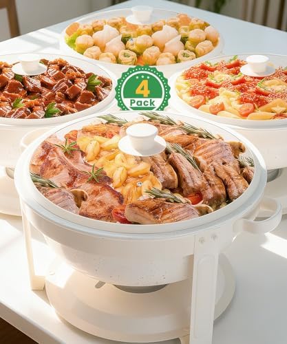 Chafing Dishes for Buffet, 4 Pack 6QT White Chafing Dish Buffet Set, Maifanite-Coated Stainless Steel Chafer Set