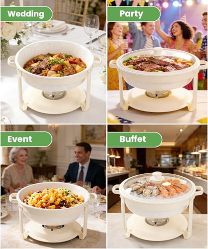 Chafing Dishes for Buffet, 4 Pack 6QT White Chafing Dish Buffet Set, Maifanite-Coated Stainless Steel Chafer Set, alternate