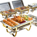 Chafing Dishes for Buffet, 4 Pack 7pan 9QT [Elegant Gold and Silver Colors] Stainless Steel Chafing Dish Buffet
