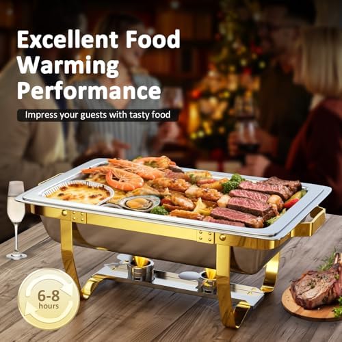Chafing Dishes for Buffet, 4 Pack 7pan 9QT [Elegant Gold and Silver Colors] Stainless Steel Chafing Dish Buffet, alternate