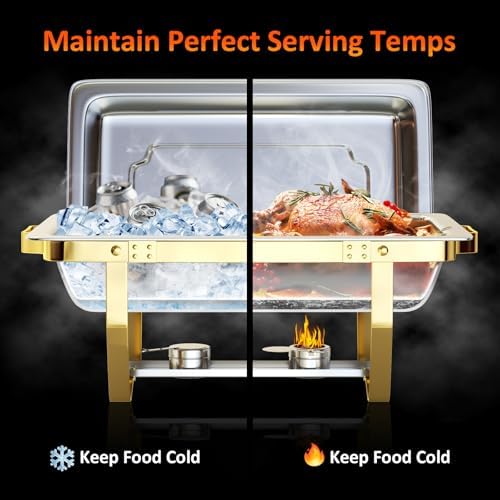 Chafing Dishes for Buffet, 4 Pack 7pan 9QT [Elegant Gold and Silver Colors] Stainless Steel Chafing Dish Buffet, alternate