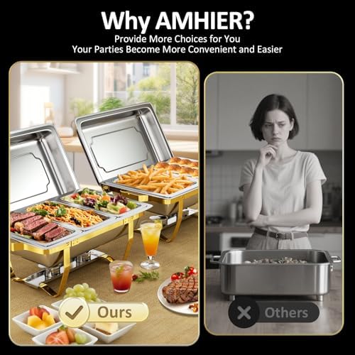 Chafing Dishes for Buffet, 4 Pack 7pan 9QT [Elegant Gold and Silver Colors] Stainless Steel Chafing Dish Buffet, alternate