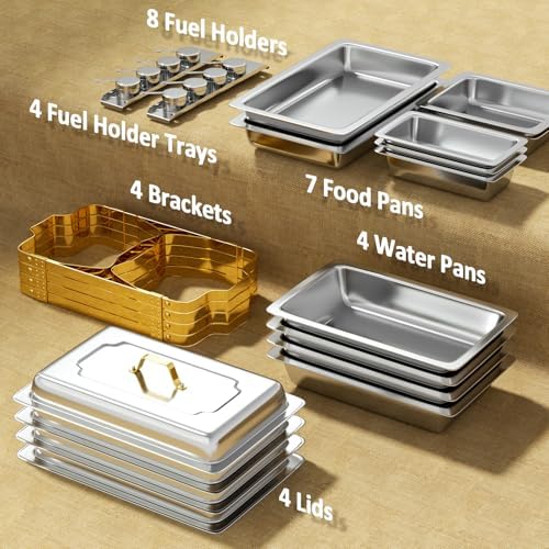Chafing Dishes for Buffet, 4 Pack 7pan 9QT [Elegant Gold and Silver Colors] Stainless Steel Chafing Dish Buffet, alternate
