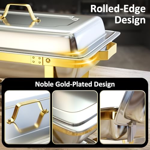 Chafing Dishes for Buffet, 4 Pack 7pan 9QT [Elegant Gold and Silver Colors] Stainless Steel Chafing Dish Buffet, alternate