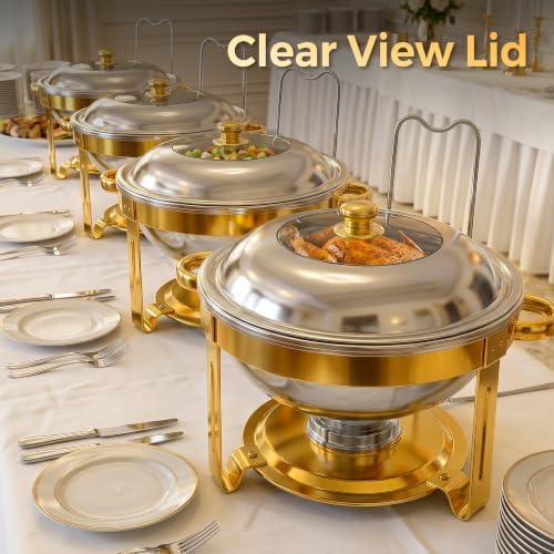 Chafing Dishes for Buffet 4 Pack, 7QT Food Warmers for Party with Glass Lid in Gold, alternate view 3