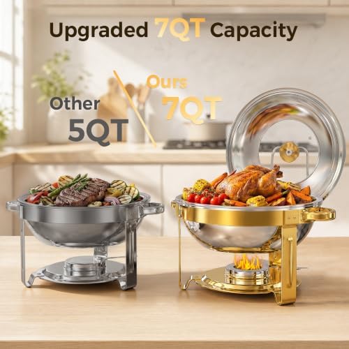 Chafing Dishes for Buffet 4 Pack, 7QT Food Warmers for Party with Glass Lid in Gold, alternate view 4
