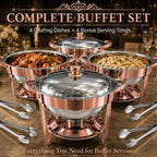 Chafing Dishes for Buffet, 4 Pack 7QT Round Rose Gold, Pre-Assembled Stands in Rose Gold, alternate view 3