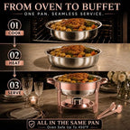 Chafing Dishes for Buffet, 4 Pack 7QT Round Rose Gold, Pre-Assembled Stands in Rose Gold, alternate view 4