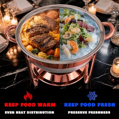 Chafing Dishes for Buffet, 4 Pack 7QT Round Rose Gold, Pre-Assembled Stands in Rose Gold, alternate view 5