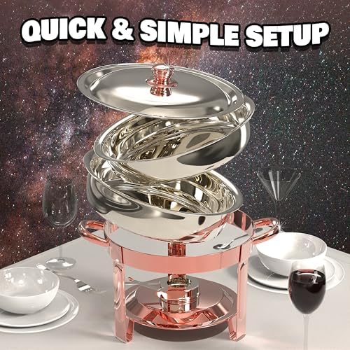 Chafing Dishes for Buffet, 4 Pack 7QT Round Rose Gold, Pre-Assembled Stands in Rose Gold, alternate view 6