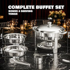 Chafing Dishes for Buffet, 4 Pack 7QT Round Silver, Pre-Assembled Stands in Silver, alternate view 2