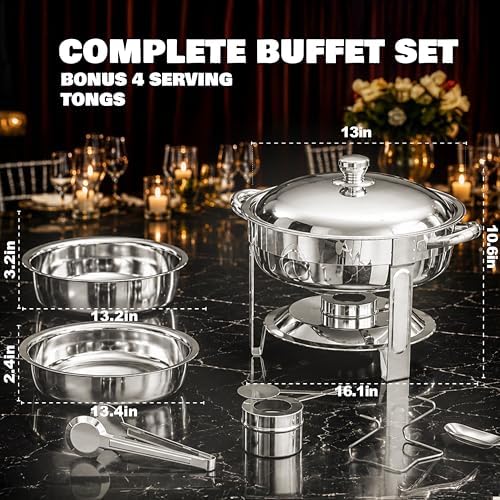 Chafing Dishes for Buffet, 4 Pack 7QT Round Silver, Pre-Assembled Stands in Silver, alternate view 2